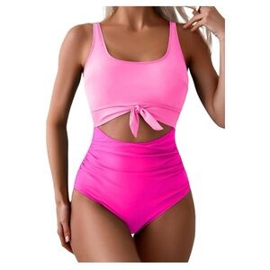 New Women medium Hot Pink One Piece Swimsuit Tummy Control Slimming Bathing